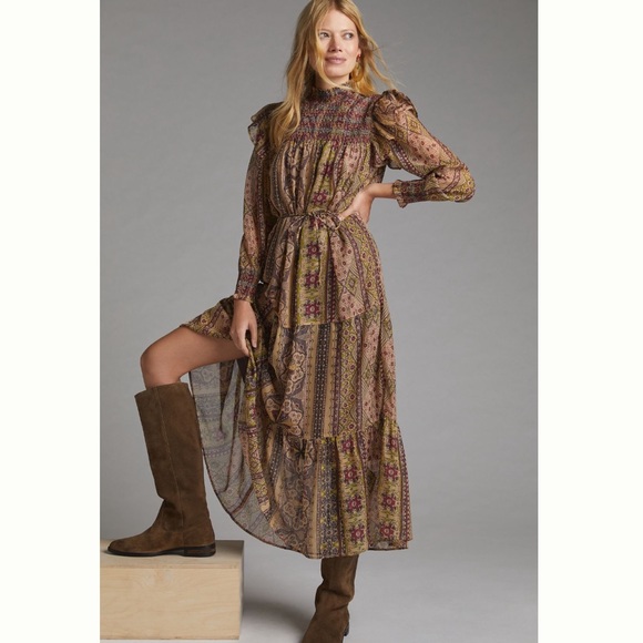 NWT Anthropologie Llani Smocked Midi Dress XXS - Picture 3 of 4